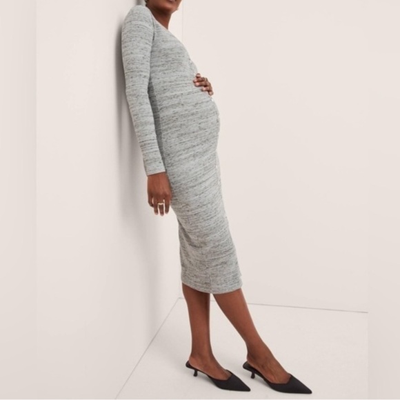 Hatch Harper Cardigan Dress Pearl Grey Space Dye Button Front Ribbed Sz 2 M NWT - Picture 1 of 12
